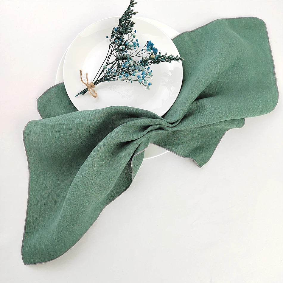 Set Of 4 Pure Linen Napkins Cloths Reusable 40x40cm Soft Comfortable Fabric Kitchen Accessories for Wedding Birthday Parties