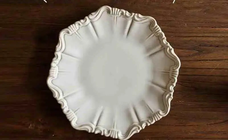 Vintage Ceramic Tableware Set Household Relief Pattern Breakfast Soup Bowl Restaurant High Quality Western Dessert Plates