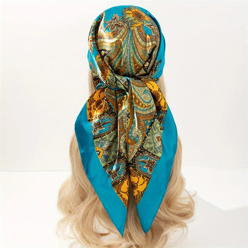 Silk Shawl Satin Square Scarf For Women Paisley Neckerchief Female New Headband Hair Bands Print Foulard Hijab Wraps Bandana