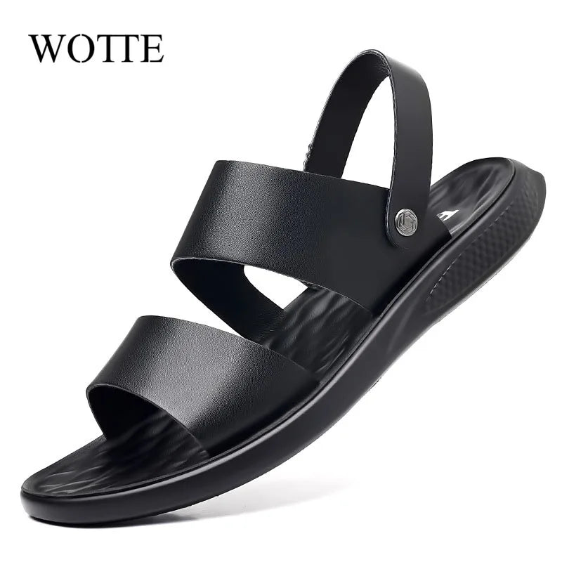 Men Sandals Fashion Mens Shoes Slip-On Leather Soft Non-slip Beach Summer Sandals Slippers Flats Flip Flop Men sandales Сандалии