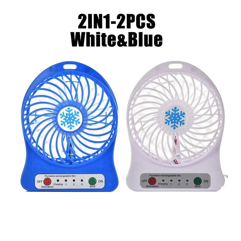 Mini Fan USB Rechargeable 3 Speed Portable Handheld Desktop Quiet Cooling for Office Dorm Camping Outdoor Black Blue White Snowf