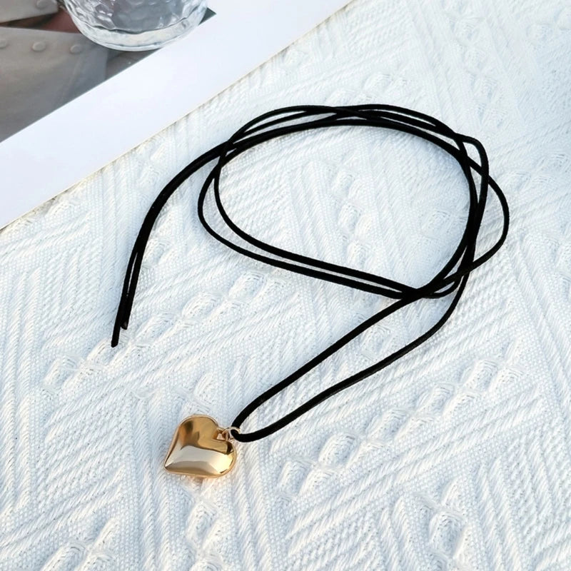 Heart Pendant Collar Necklace Long  Rope Bow Tie Choker Necklace Fashion Jewelry Neck Tie Clavicle Chain Necklace