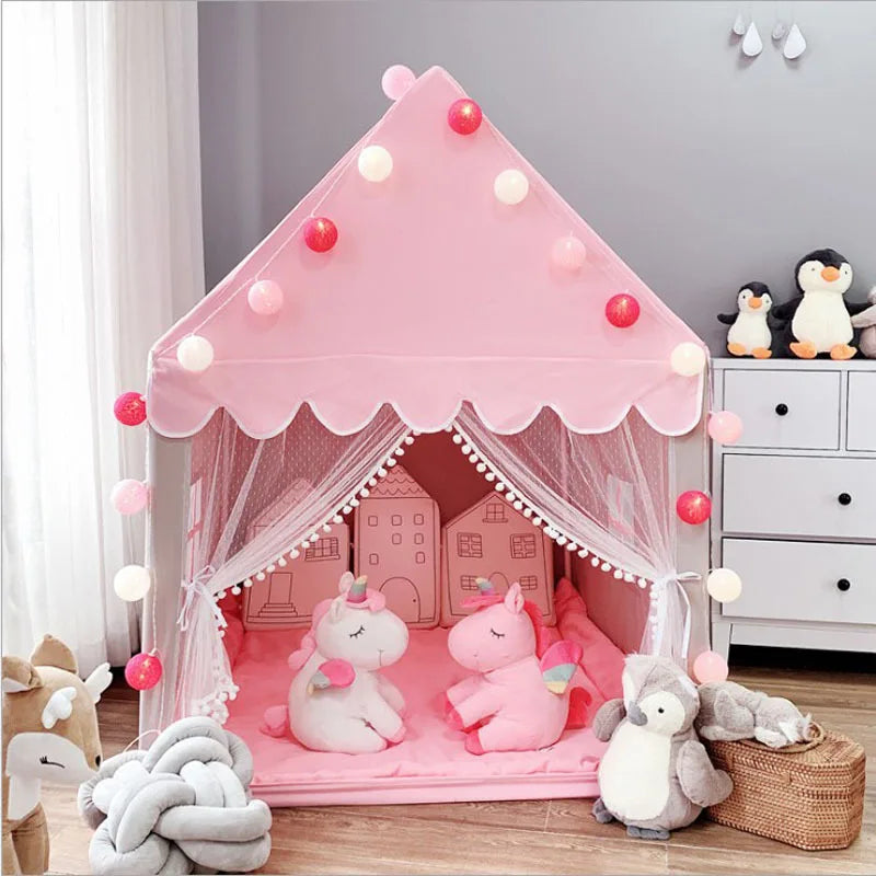 Portable Kids Tent Children's Tent Folding Tipi Baby Play House Large Girls Pink Princess Party Castle Child Room Decor Foldable