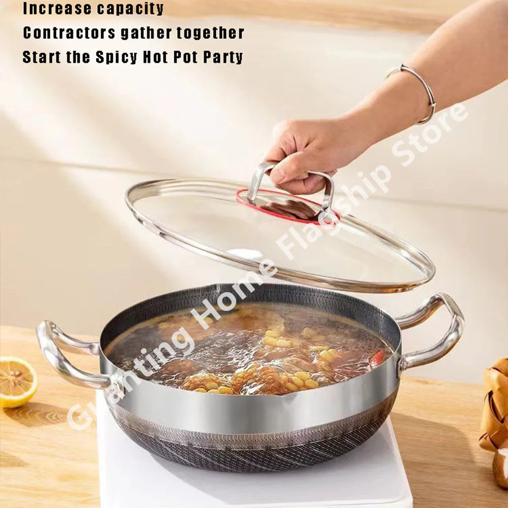 30cm Stainless Steel Wok Soup Pot Non-Stick Egg Frying Pan Honeycomb Induction Cooker Gas Stove General Durable Kitchen Cookware