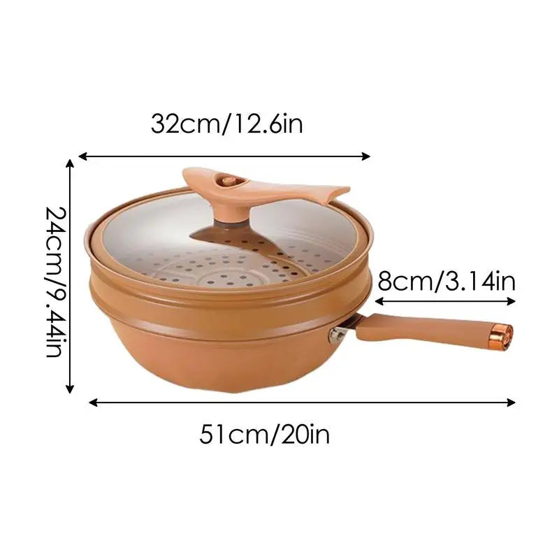 Iron Wok With Lid Frying Wok Energy-Concentrating Pot Bottom Steaming And Cooking All In 1 Induction Cookware Non-Stick Frying