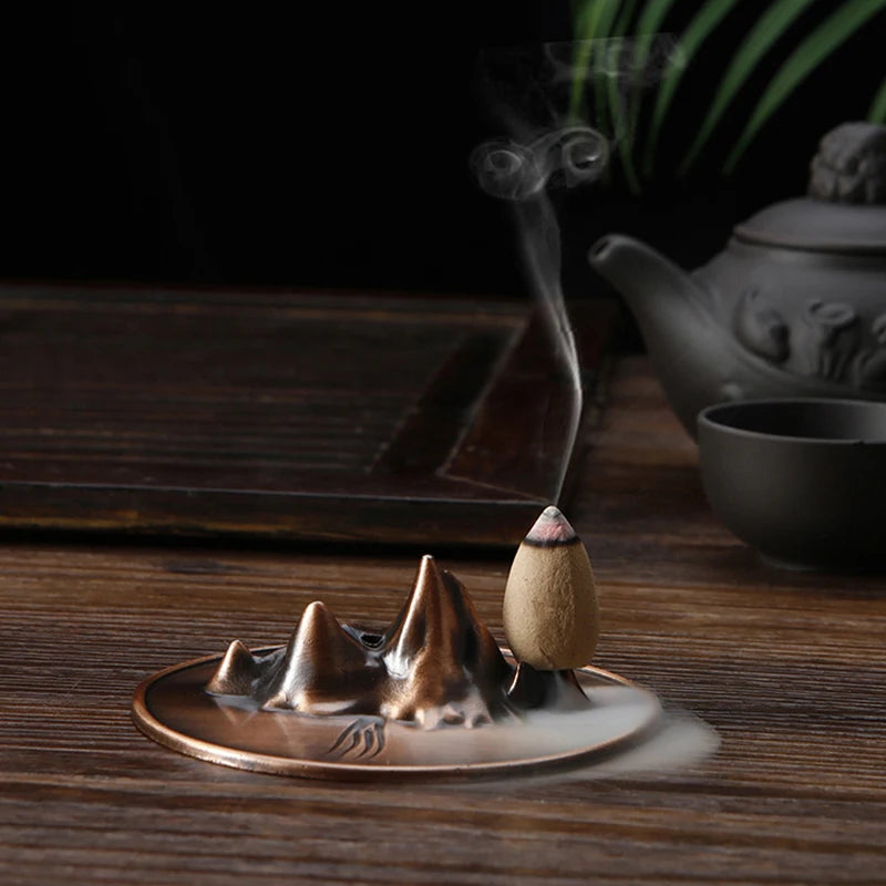 Metal Incense Burner Creative Mountain Incense Plate Bronze Incense Holder for Aromatherapy Threaded Incense Buddhism Supplies