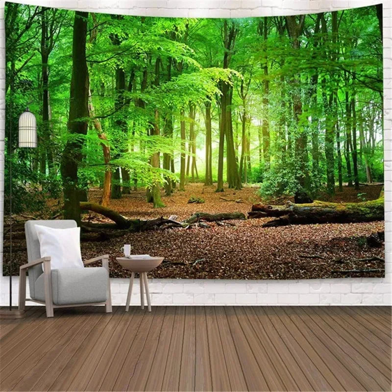 Home Decor Tapestry Beautiful Landscape Sunlight Through Forest  Wall  Sofa Bedroom Dorm