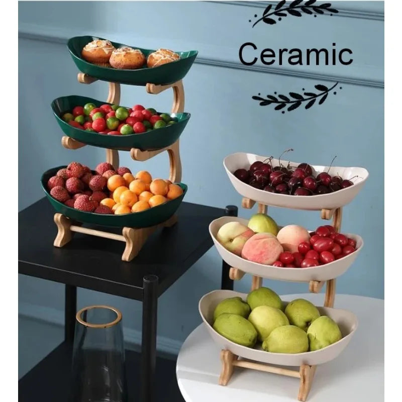 Ceramic Living Room Home Three-layer Fruit Plate Candy Dish Creative Modern Dried  Basket Snack Snack Trinket Dish