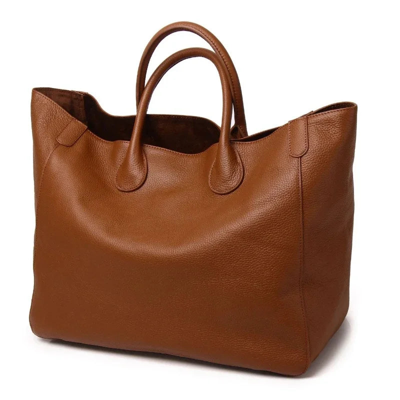 Free Custom Name Tote Bag Women High Quality Soft Comfortable Genuine Leather Minimalist Casual Large Capacity 41cm Big Handbag