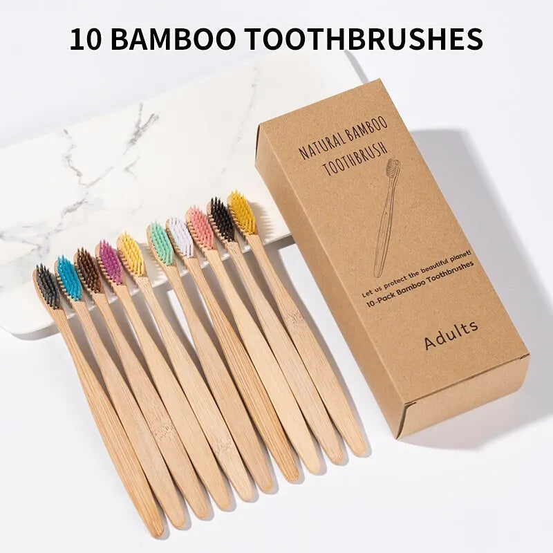 10PCS Colorful Natural Bamboo Toothbrush Set Soft Bristle Charcoal Teeth Whitening Bamboo Toothbrushes Soft Dental Oral Care