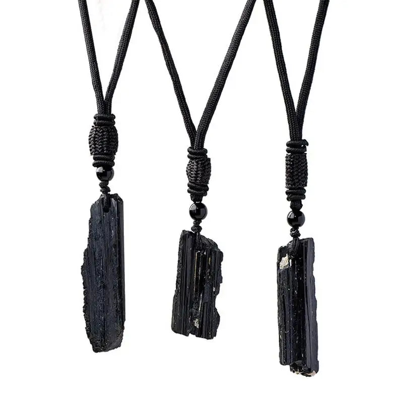 Fashion Crystal Gem Healing Stone Black Tourmalines Stone Pendant Necklace Natural Raw Stone Necklace