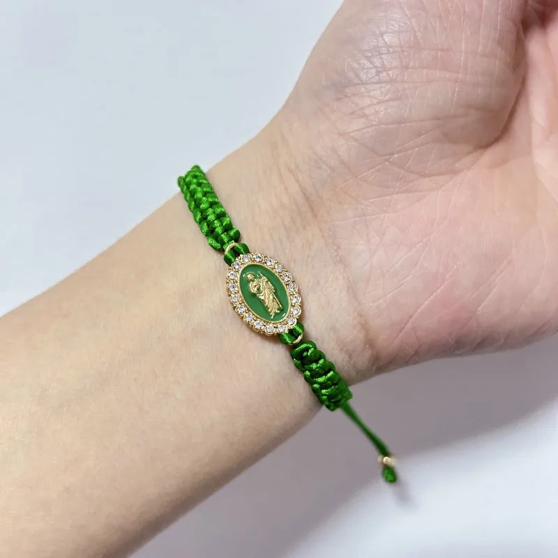 Mexican Religious San Judas Tadeo Jewelry Our Father Of Saint Jude Charm Handmade Rope Chain String Braided Bracelet for Women