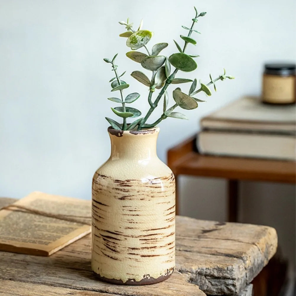 Vintage Ice Cracked Ceramic Vase Dried Flower Flower Vase Living Room Arrangement Flower Vase Room Decoration Satisfying Gift