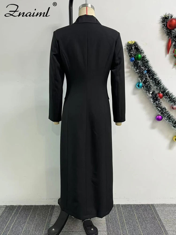 Znaiml Office Lady Lapel Pocket Slim Black Long Suit Jacket Women Blazer Dress Fashion Work Business African Birthday Robe Coats