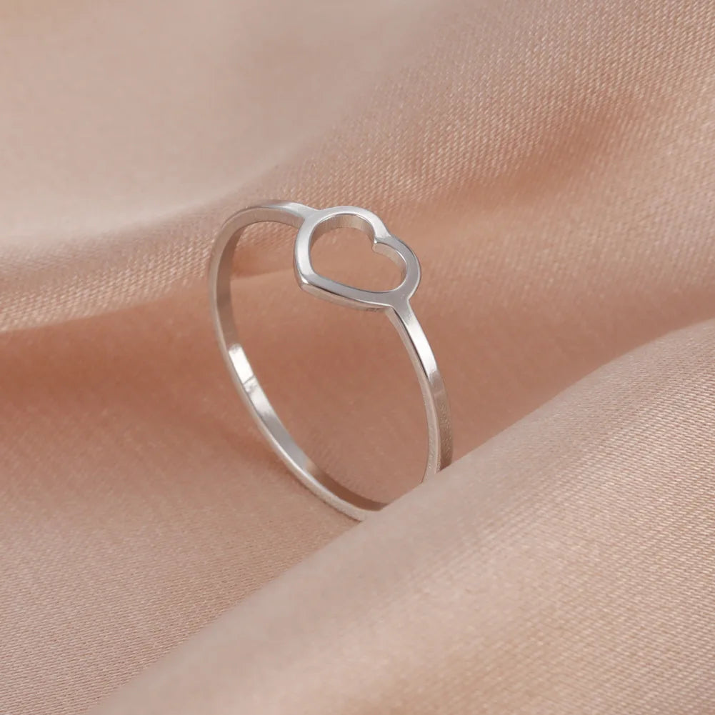 HIPEE Fashion Women Finger Hollow Heart Ring for Female Stainless Steel Love Rings Minimalist Fashion Jewelry Women Wife Gift