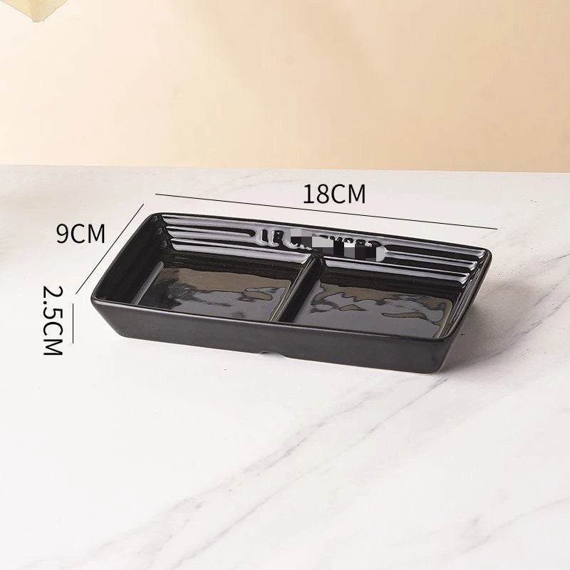 Color Japanese Style Grid Dipping Dish Seasoning Dish Ceramic Pickled Vegetables Snacks Separated Barbecue Dipping Home Use