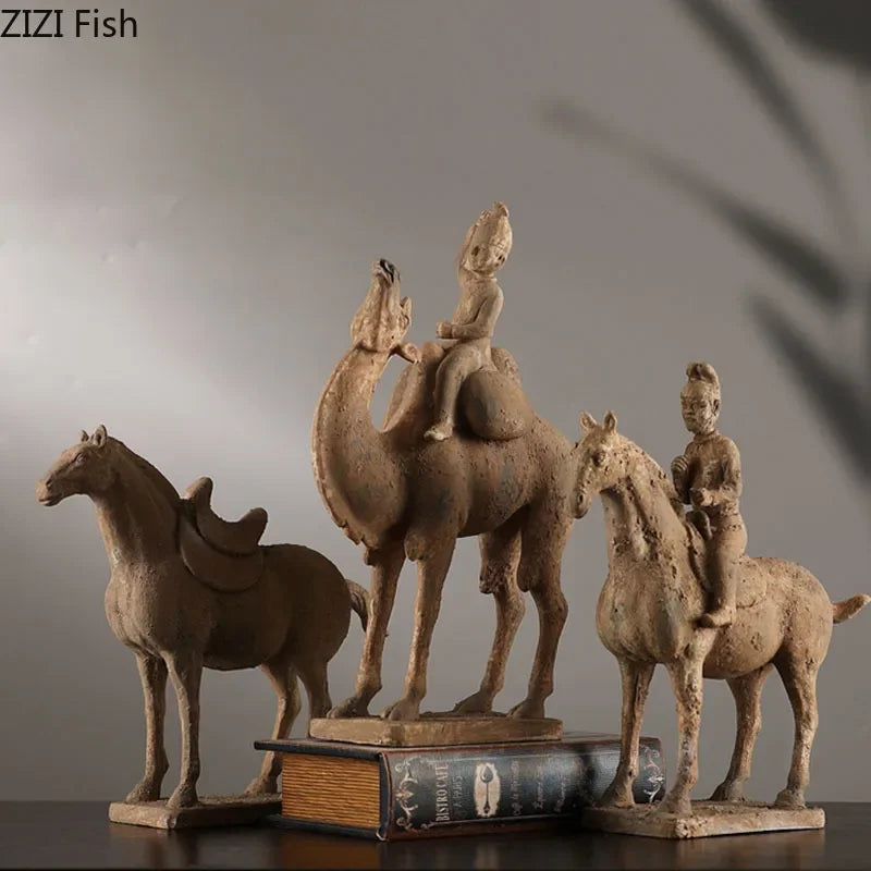 Terracotta Warriors Statue Resin Ornaments Desk Decoration Simulated Unearthed Pottery Horse Sculptures Room Aesthetics Decor