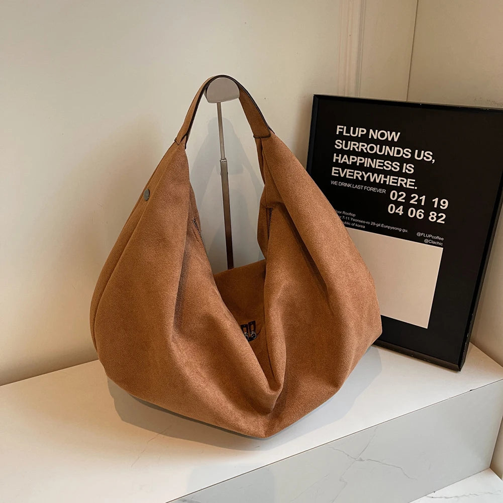 Women Suede Shoulder Bag Slouchy Tote Bag Large Capacity Underarm Bag Handbag for Work Travel