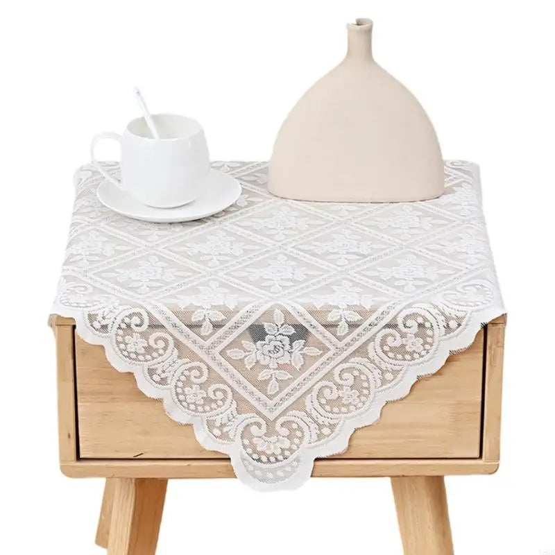 Lace Table Cover Table Runner Tablecloth For Nightstands Dressers Fit Furniture Protectors Sheer White Design Y5GB