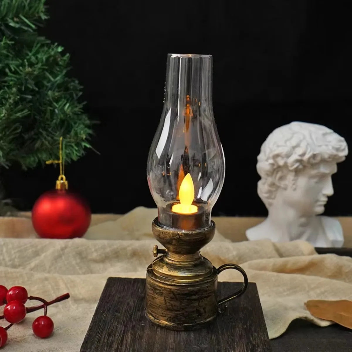 Vintage Lantern Retro Design LED Hanging Oil Lamp Battery Operated Decorative for Home Holiday Christmas Gifts Home Decor