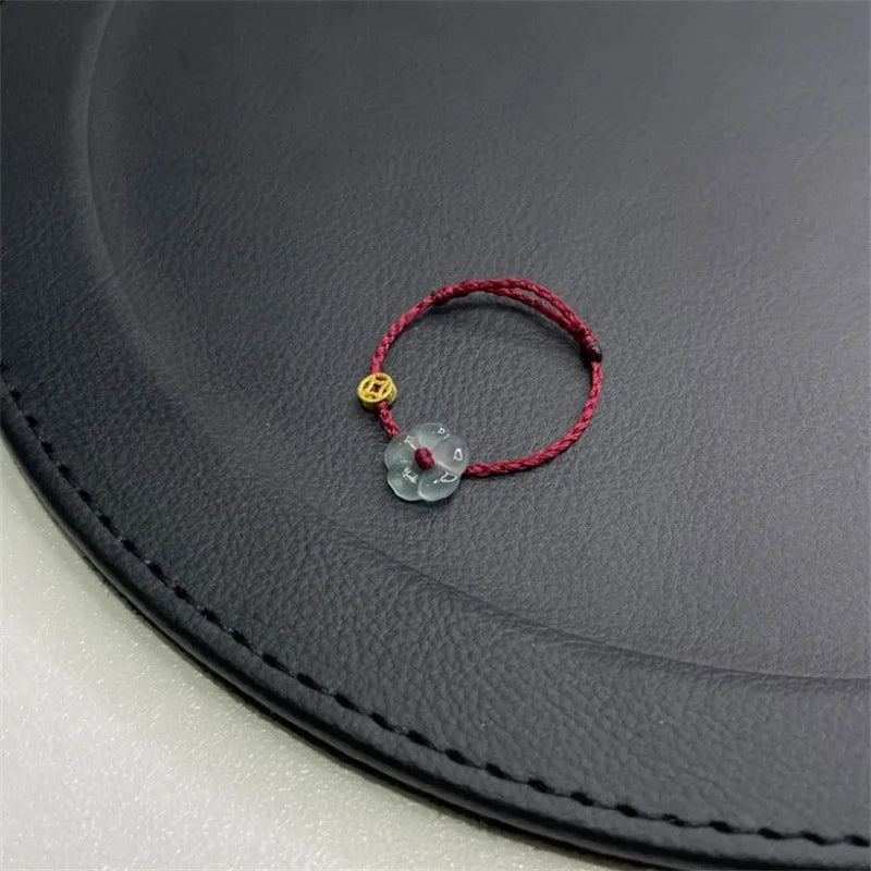 Cute Wine Red/Black Adjustable Woven Rope Ring Lovely Flower Coin Wealth Rings Creative Minimalist Women Finger Rings Jewelry