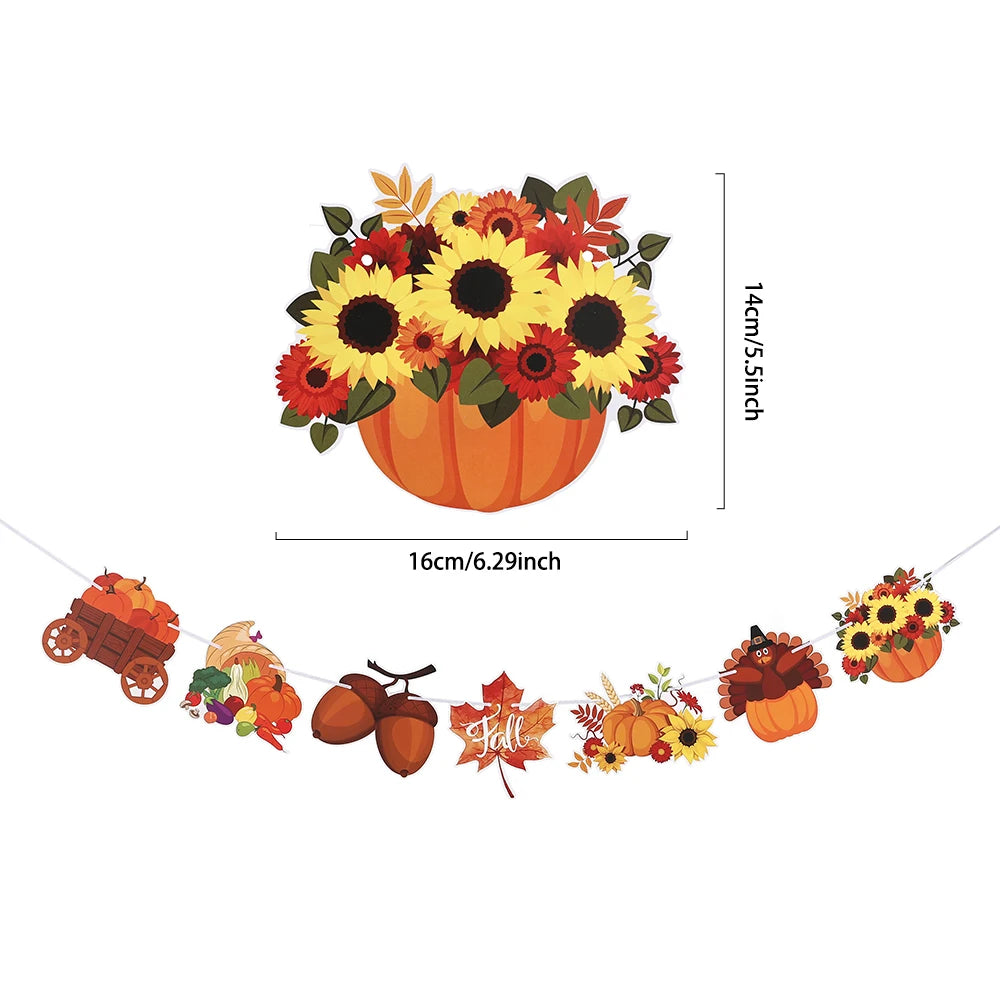 Hello Autumn Thanksgiving Decoration Happy Fall Banner Maple Leaf Cake Toppers Pumpkin Honeycomb Wall Fireplace Hanging Ornament