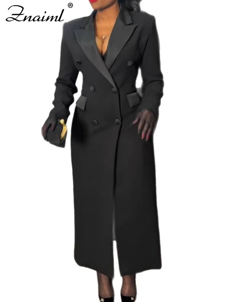 Znaiml Office Lady Lapel Pocket Slim Black Long Suit Jacket Women Blazer Dress Fashion Work Business African Birthday Robe Coats