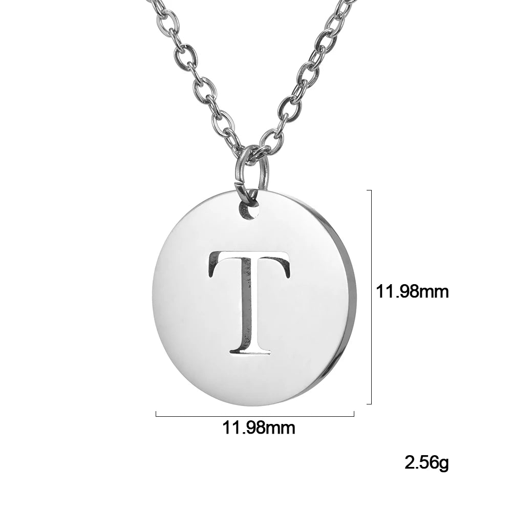 Kkjoy Fashion Stainless Steel Gold Color Minimalist Metal Round A-Z 26 Initials Necklace for Women Jewelry Gift Wholesale New in