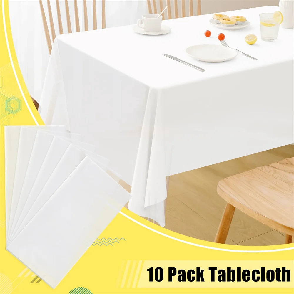 Olanly 10 Pack Disposable Plastic Table Cloth Rectangle Waterproof Vinyl Tablecloth Table Clean Table Cover Dining Party Wedding