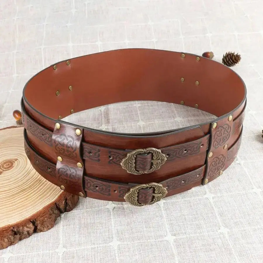 Renaissance Viking Embossed Wide Belt Medieval Faux Leather Armor Belt Medieval Wide Belt for Men PU Leather Costume Accessory