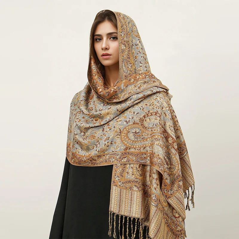 Paisley Pashmina Shawl Scarf Women Jacquard Cashew Printed Scarves Borders Female Tassel Travel Blanket Wraps Ethnic Shawls