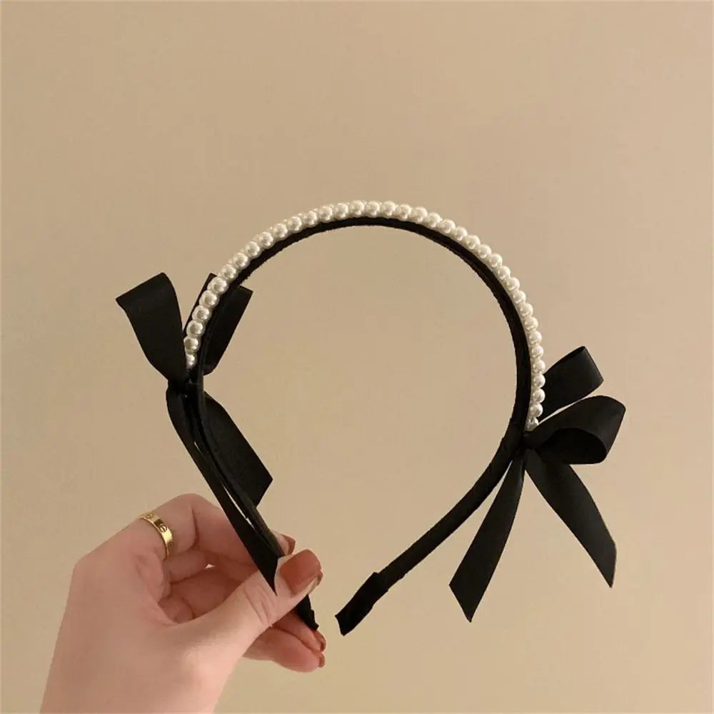 Hair Accessories Headwear Cute Pearl Bow Bezel Headband Hairband Hair Hoop Hair Bands