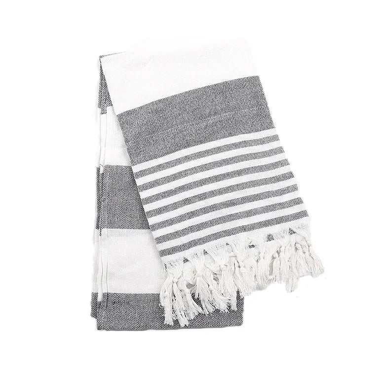 Cotton and Linen Striped Quick-drying Shawl European and American Popular Yarn-dyed Cotton Turkish Beach Towel with Tassels