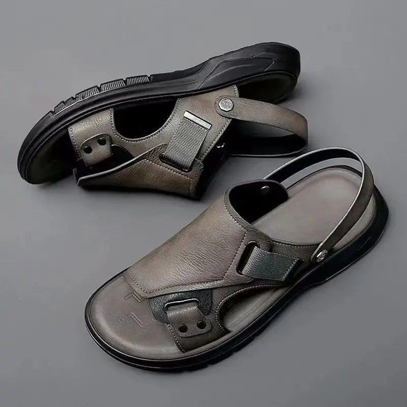 Male Shoe Slippers Genuine Leather Outdoor Trekking Hiking Beach Open Flat Men's Sandal Ankle Wrap Indoor New Arrival Number 41