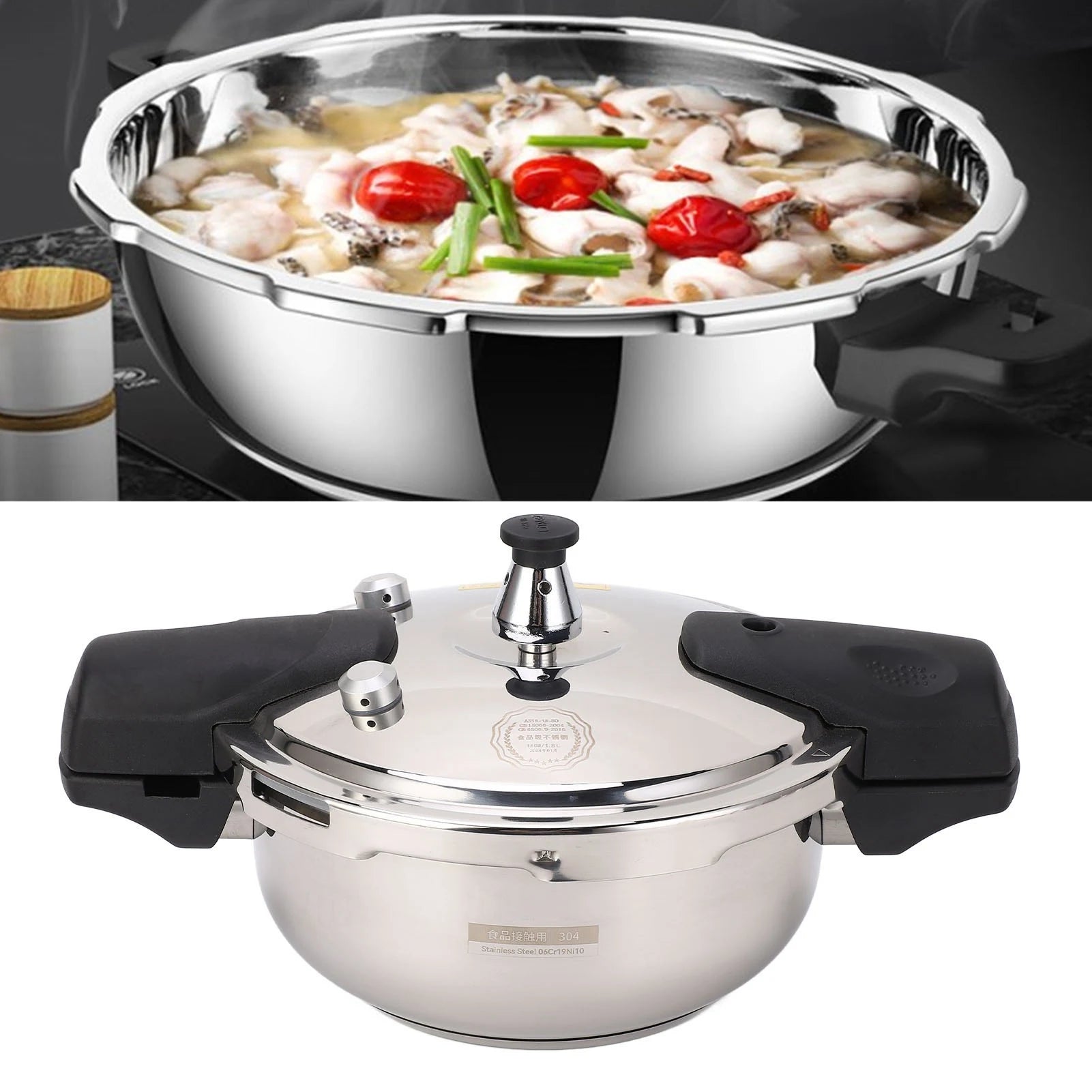 1.8L Stainless Steel Pressure Cooker Explosion Proof Stew Pot For Gas Stove Induction Cooker
