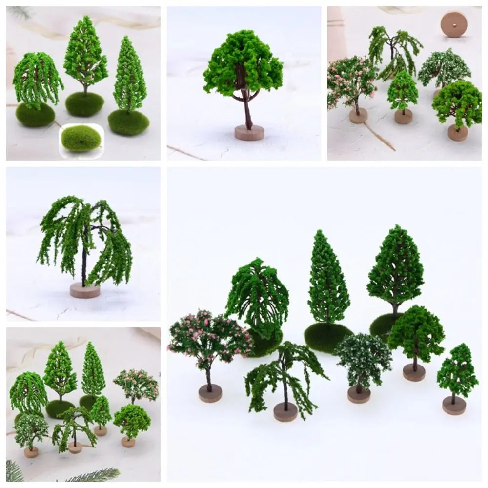 Plastic Model Trees Artificial Moss Rocks/Wooden Base Natural Green Dollhouse Mini Tree Simulation Bonsai Figurine