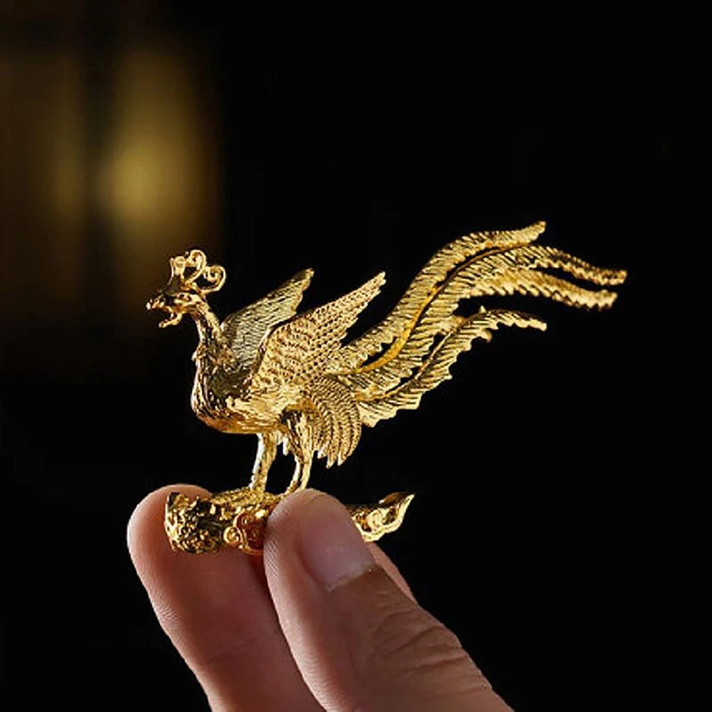 Chinese Beast Dragon Phoenix Statue Bronze Figurine Ornaments Antique Copper Mythical Animal Miniature Home Decoration Crafts