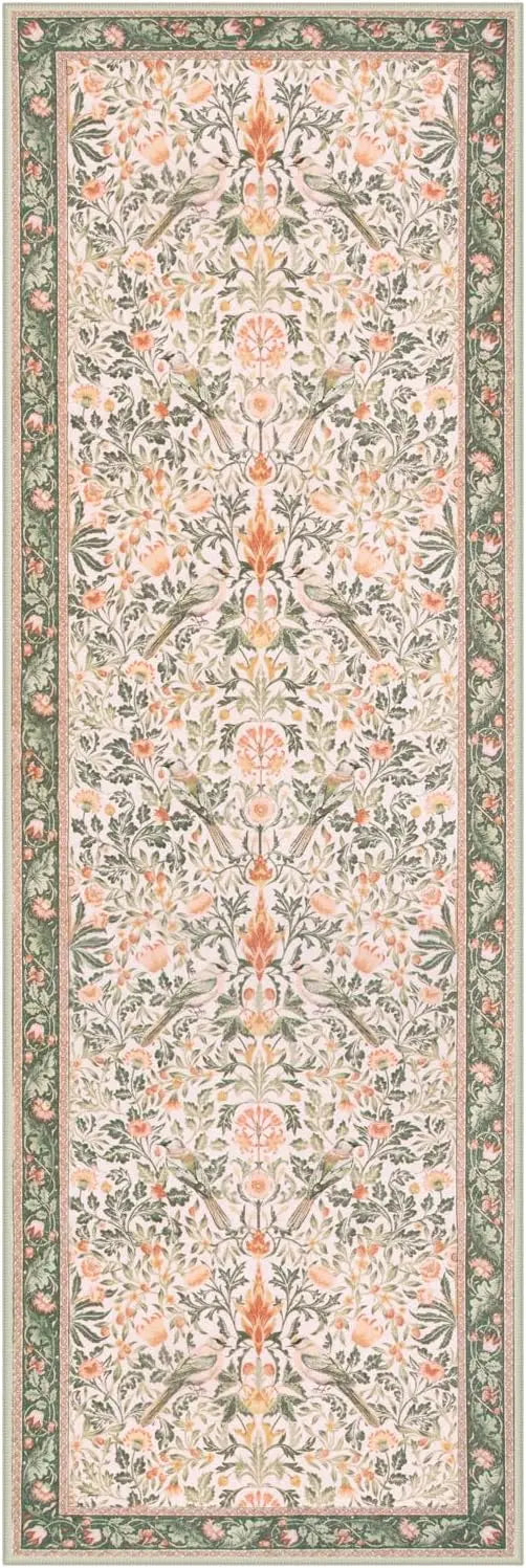 Floral Hallway Runner Rug Soft Flower Botanical Indoor Carpet Bedroom Non-Slip Floor Mat Machine Washable Rugs for Living Room