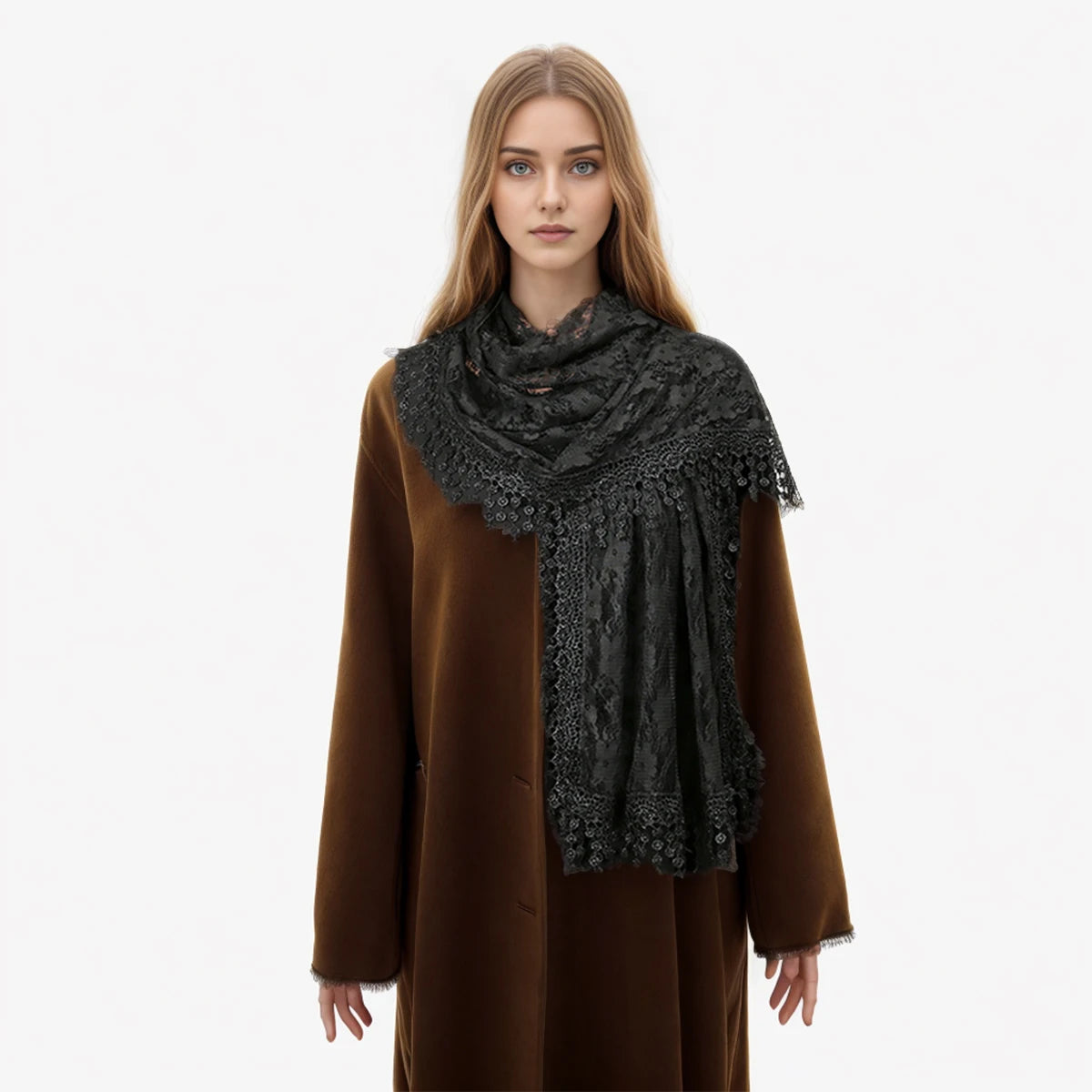 Solid Embroidered Lace Printed Scarf Muslim Hijiabs Fringed 5cm New Style Prayer Shawl 2024 188*55cm