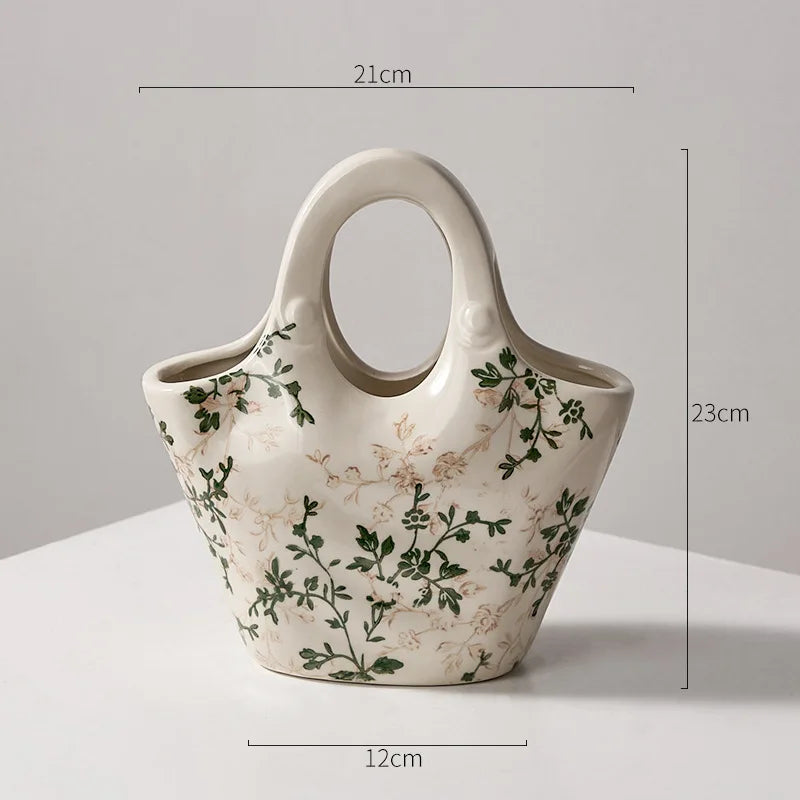 Rustic Country Ice Cracked Milk Pitcher Ceramic Vase Pastoral Scenery Ornament for Flower Arrangement Vintage Decorative Home