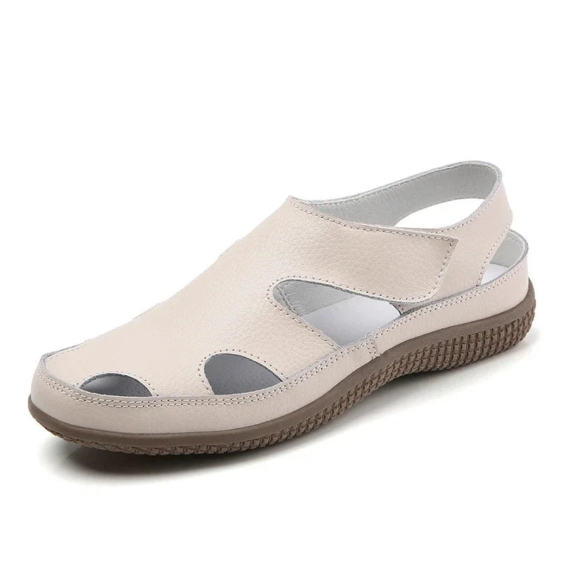 Women Sandals Genuine Leather Summer Ladies Comfortable Round Toe Ankle Hollow Sandals Female Soft Sole Sandals Woman