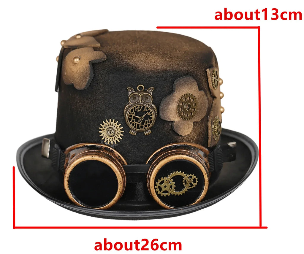 Gothic Headwear Steampunk Hat Victorian Top Magic Gears Goggles Chain Top Hats for Dress Up Halloween Cosplay Costume Fedora Cap