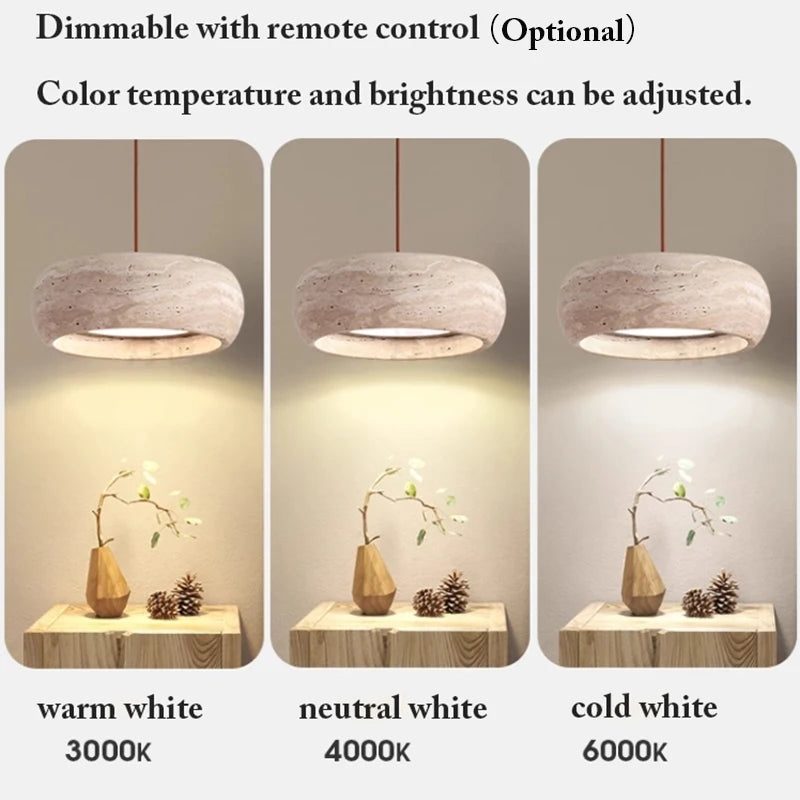 Modern Travertine Pendant Lights Natural Yellow Stone LED Hanging Lamps Indoor Decor Lighting Bedroom Dining Room Bar Study