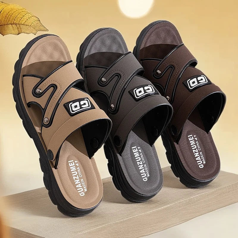 2025 New Men's Sandals Leather Platform Beach Summer Outer Wear Dad Non-slip Wear-resistant Dual-purpose Cool Slippers Men Shoes