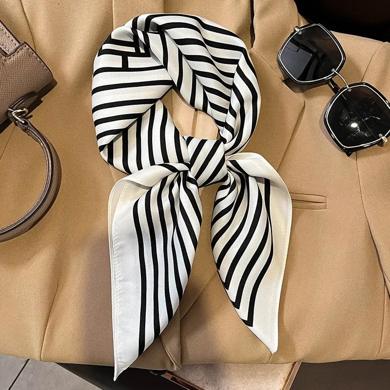Luxury Brand Silk Square Plaid Scarf Women Satin Neck Hair Tie Band Soft work neckerchife 2024 NEW Hijab Head Female Foulard