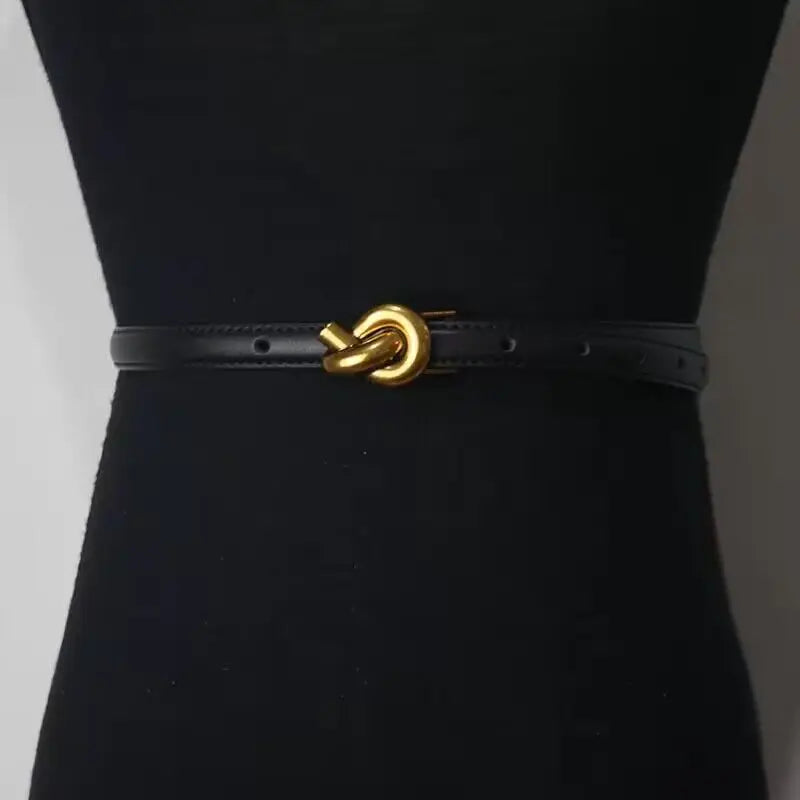 Real leather knot belt for women, fashionable belt with buckle, dress and jeans belt