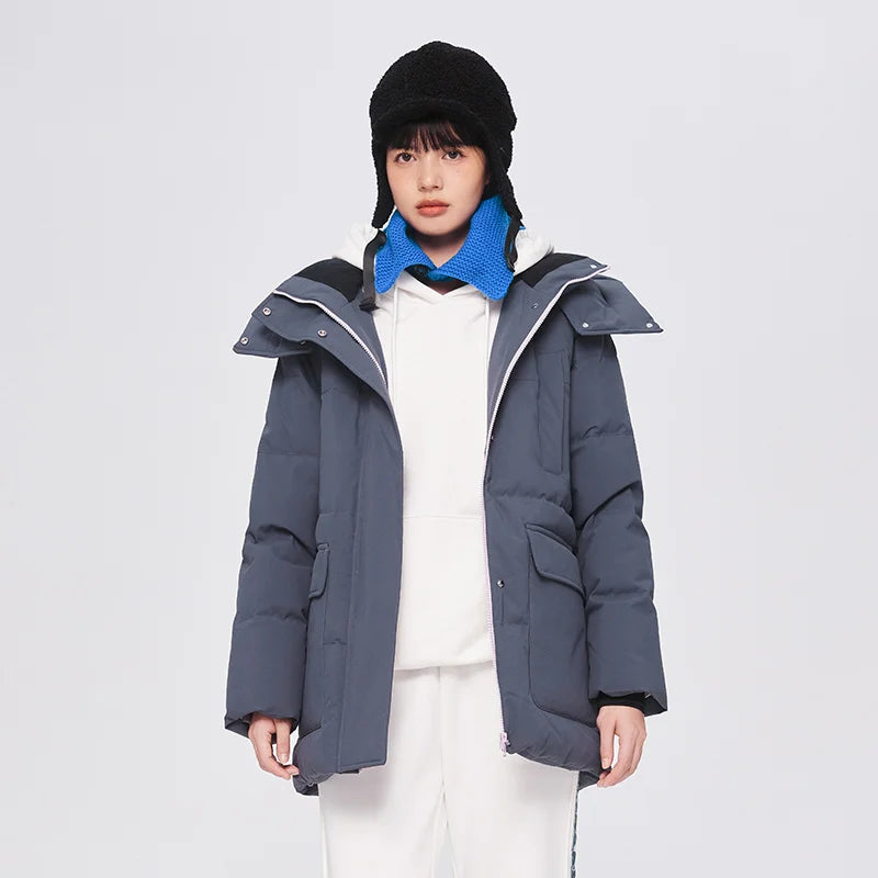 Semir Down Jacket Women Mid-Length Detachable Hooded 2023 Winter New Three-Proof Loose Warm Work Jacket