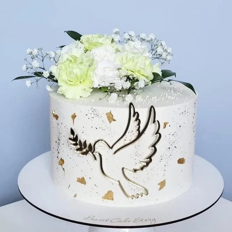 Cross Christ Jesus Birthday Cake Topper Gold Acrylic Dove Cross for Eucharist Baby Baptism Party Cake Toppers Dessert Decoration