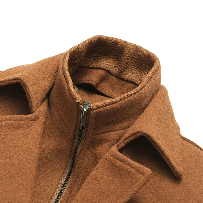 BROWON 2025 Mens Winter Woolen Coats men Long Sleeve Turn Down Collar Faux Two-piece Work Business Wool Jacket Overocat for Man