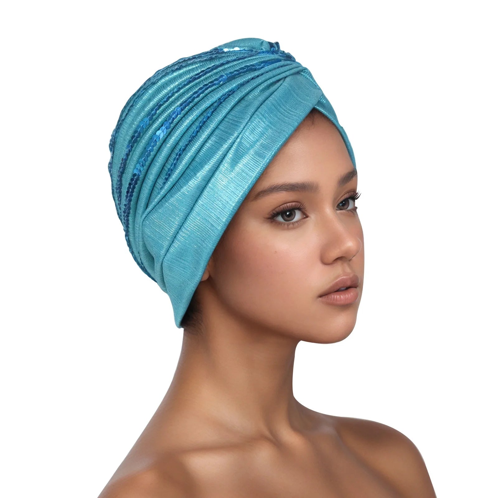 Women's Head Wraps Muslim Headscarf Cap India Hat Ready Hijab Bonnet Turbante Mujer Summer Breathable Sequins Turban Cap